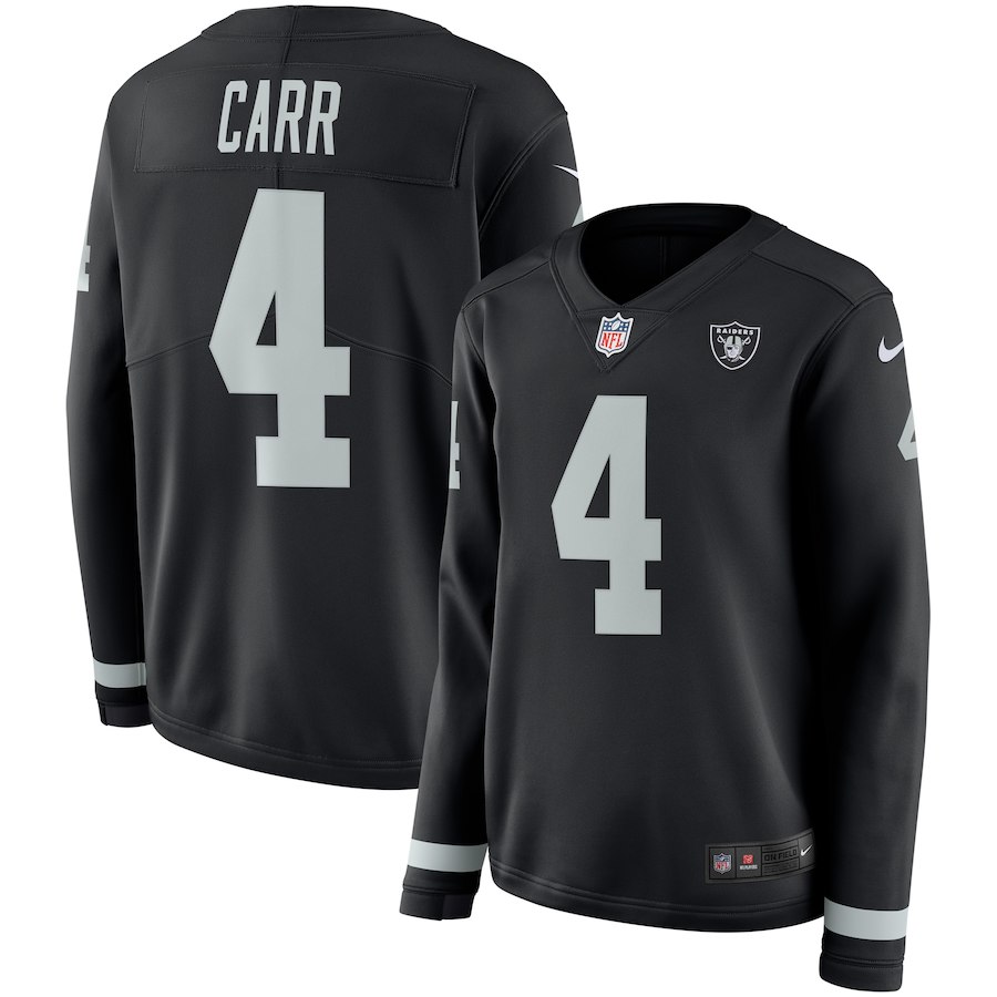 Women Oakland Raiders #4 Carr black Limited NFL Nike Therma Long Sleeve Jersey